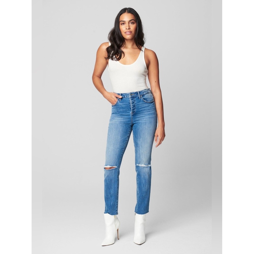 NWT Blanknyc Madson crop blue straight jean button fly denim 26 straight leg